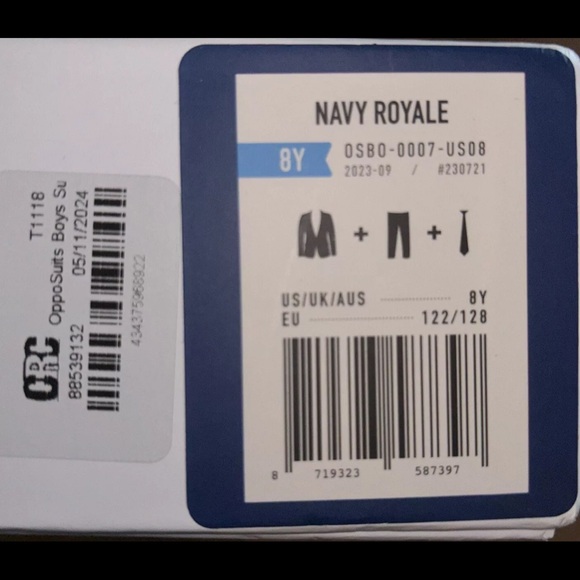 OPPOSUITS Boys Navy Royal Solid Suit Jacket pants tie Size 8 - Picture 4 of 5